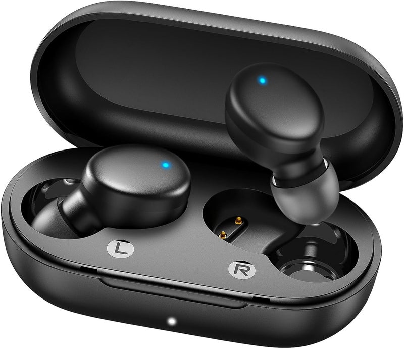MOZOTER S8 Mini Wireless Earbuds Bluetooth 5.3 in Ear Light-Weight Headphones,60Hrs Playtime Ear Buds with Charging Case,Smart Ring,Fitness Tracker Premium Sound with Deep Bass for Sport-Black - Image 1